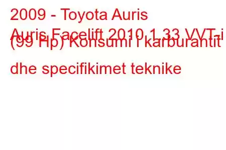 2009 - Toyota Auris
Auris Facelift 2010 1.33 VVT-i (99 Hp) Konsumi i karburantit dhe specifikimet teknike