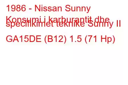 1986 - Nissan Sunny
Konsumi i karburantit dhe specifikimet teknike Sunny II GA15DE (B12) 1.5 (71 Hp)