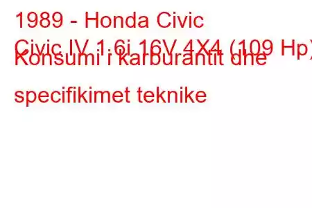 1989 - Honda Civic
Civic IV 1.6i 16V 4X4 (109 Hp) Konsumi i karburantit dhe specifikimet teknike