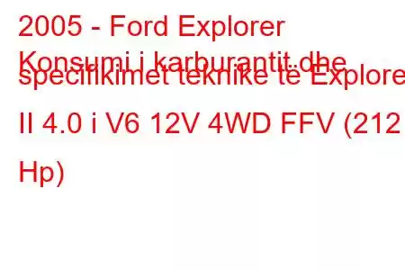 2005 - Ford Explorer
Konsumi i karburantit dhe specifikimet teknike të Explorer II 4.0 i V6 12V 4WD FFV (212 Hp)