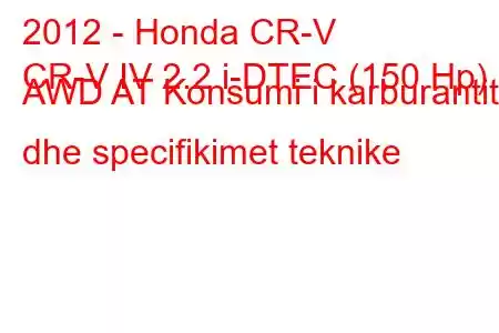 2012 - Honda CR-V
CR-V IV 2.2 i-DTEC (150 Hp) AWD AT Konsumi i karburantit dhe specifikimet teknike