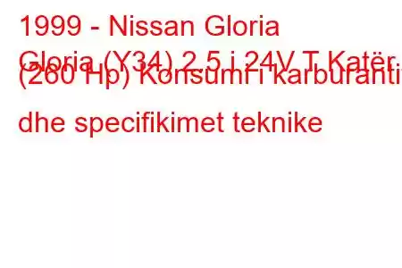 1999 - Nissan Gloria
Gloria (Y34) 2.5 i 24V T Katër (260 Hp) Konsumi i karburantit dhe specifikimet teknike