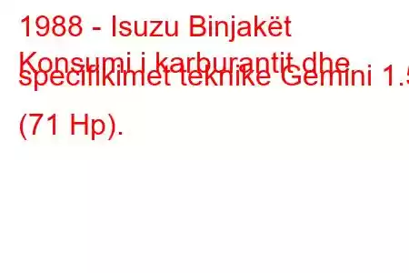 1988 - Isuzu Binjakët
Konsumi i karburantit dhe specifikimet teknike Gemini 1.5 (71 Hp).