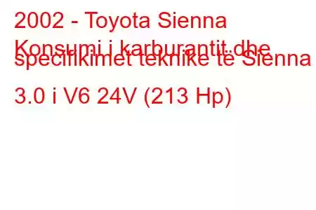 2002 - Toyota Sienna
Konsumi i karburantit dhe specifikimet teknike të Sienna 3.0 i V6 24V (213 Hp)