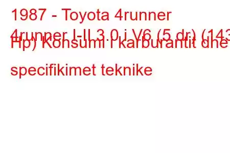 1987 - Toyota 4runner
4runner I-II 3.0 i V6 (5 dr) (143 Hp) Konsumi i karburantit dhe specifikimet teknike