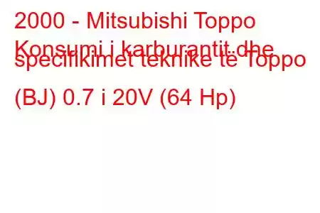 2000 - Mitsubishi Toppo
Konsumi i karburantit dhe specifikimet teknike të Toppo (BJ) 0.7 i 20V (64 Hp)