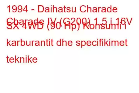 1994 - Daihatsu Charade
Charade IV (G200) 1.5 i 16V SX 4WD (90 Hp) Konsumi i karburantit dhe specifikimet teknike