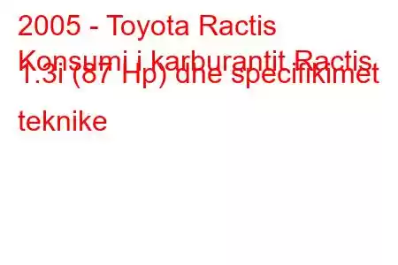 2005 - Toyota Ractis
Konsumi i karburantit Ractis 1.3i (87 Hp) dhe specifikimet teknike