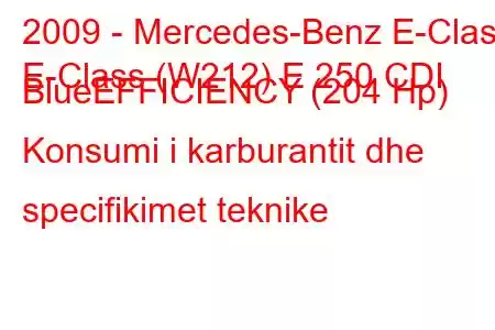 2009 - Mercedes-Benz E-Class
E-Class (W212) E 250 CDI BlueEFFICIENCY (204 Hp) Konsumi i karburantit dhe specifikimet teknike