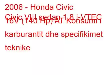 2006 - Honda Civic
Civic VIII sedan 1.8 i-VTEC 16V (140 Hp) AT Konsumi i karburantit dhe specifikimet teknike