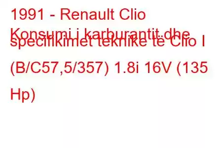 1991 - Renault Clio
Konsumi i karburantit dhe specifikimet teknike të Clio I (B/C57,5/357) 1.8i 16V (135 Hp)