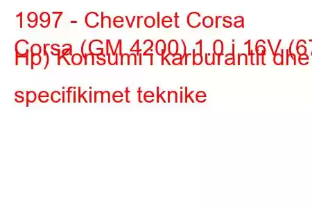 1997 - Chevrolet Corsa
Corsa (GM 4200) 1.0 i 16V (67 Hp) Konsumi i karburantit dhe specifikimet teknike