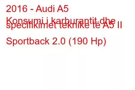 2016 - Audi A5
Konsumi i karburantit dhe specifikimet teknike të A5 II Sportback 2.0 (190 Hp)