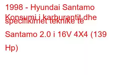 1998 - Hyundai Santamo
Konsumi i karburantit dhe specifikimet teknike të Santamo 2.0 i 16V 4X4 (139 Hp)