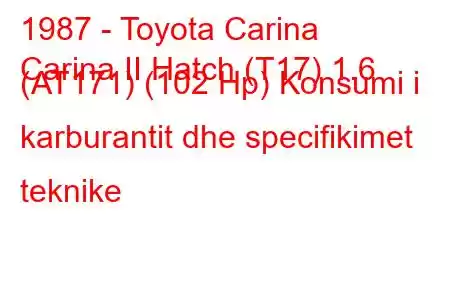 1987 - Toyota Carina
Carina II Hatch (T17) 1.6 (AT171) (102 Hp) Konsumi i karburantit dhe specifikimet teknike