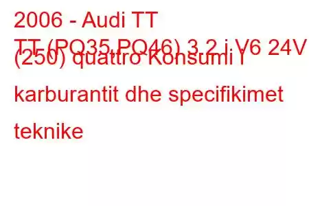 2006 - Audi TT
TT (PQ35,PQ46) 3.2 i V6 24V (250) quattro Konsumi i karburantit dhe specifikimet teknike