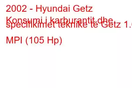 2002 - Hyundai Getz
Konsumi i karburantit dhe specifikimet teknike të Getz 1.6 MPI (105 Hp)