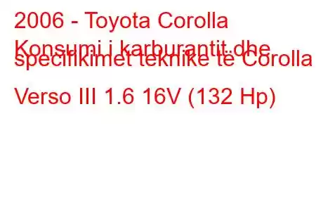 2006 - Toyota Corolla
Konsumi i karburantit dhe specifikimet teknike të Corolla Verso III 1.6 16V (132 Hp)