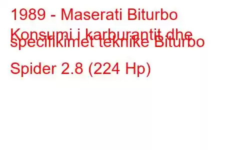 1989 - Maserati Biturbo
Konsumi i karburantit dhe specifikimet teknike Biturbo Spider 2.8 (224 Hp)