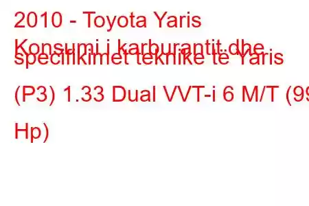 2010 - Toyota Yaris
Konsumi i karburantit dhe specifikimet teknike të Yaris (P3) 1.33 Dual VVT-i 6 M/T (99 Hp)