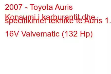 2007 - Toyota Auris
Konsumi i karburantit dhe specifikimet teknike të Auris 1.6 16V Valvematic (132 Hp)