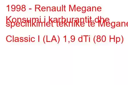 1998 - Renault Megane
Konsumi i karburantit dhe specifikimet teknike të Megane Classic I (LA) 1,9 dTi (80 Hp)