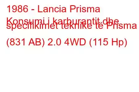 1986 - Lancia Prisma
Konsumi i karburantit dhe specifikimet teknike të Prisma (831 AB) 2.0 4WD (115 Hp)