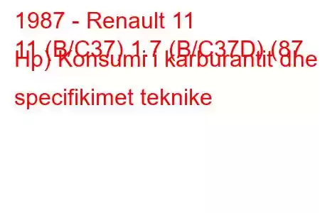 1987 - Renault 11
11 (B/C37) 1.7 (B/C37D) (87 Hp) Konsumi i karburantit dhe specifikimet teknike