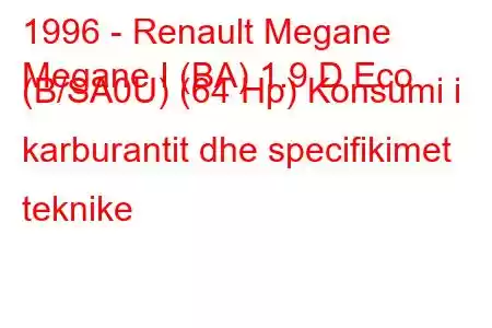 1996 - Renault Megane
Megane I (BA) 1.9 D Eco (B/SA0U) (64 Hp) Konsumi i karburantit dhe specifikimet teknike