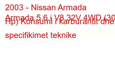 2003 - Nissan Armada
Armada 5.6 i V8 32V 4WD (309 Hp) Konsumi i karburantit dhe specifikimet teknike