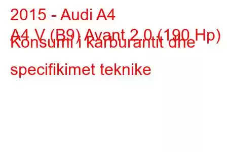 2015 - Audi A4
A4 V (B9) Avant 2.0 (190 Hp) Konsumi i karburantit dhe specifikimet teknike