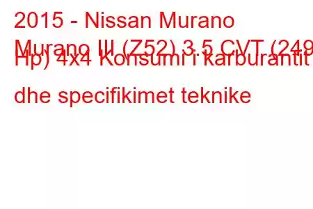 2015 - Nissan Murano
Murano III (Z52) 3.5 CVT (249 Hp) 4x4 Konsumi i karburantit dhe specifikimet teknike