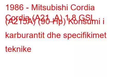 1986 - Mitsubishi Cordia
Cordia (A21_A) 1.8 GSL (A215A) (90 Hp) Konsumi i karburantit dhe specifikimet teknike