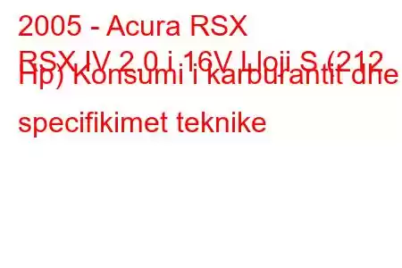 2005 - Acura RSX
RSX IV 2.0 i 16V Lloji S (212 Hp) Konsumi i karburantit dhe specifikimet teknike