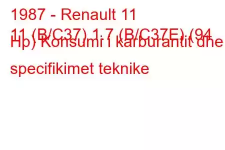 1987 - Renault 11
11 (B/C37) 1.7 (B/C37E) (94 Hp) Konsumi i karburantit dhe specifikimet teknike