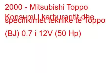 2000 - Mitsubishi Toppo
Konsumi i karburantit dhe specifikimet teknike të Toppo (BJ) 0.7 i 12V (50 Hp)