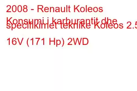 2008 - Renault Koleos
Konsumi i karburantit dhe specifikimet teknike Koleos 2.5 16V (171 Hp) 2WD