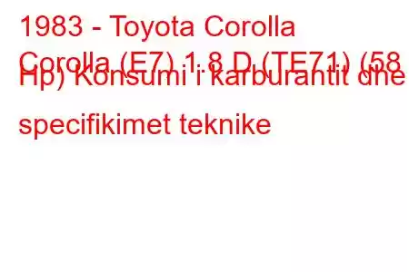 1983 - Toyota Corolla
Corolla (E7) 1.8 D (TE71) (58 Hp) Konsumi i karburantit dhe specifikimet teknike