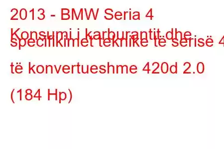 2013 - BMW Seria 4
Konsumi i karburantit dhe specifikimet teknike të serisë 4 të konvertueshme 420d 2.0 (184 Hp)