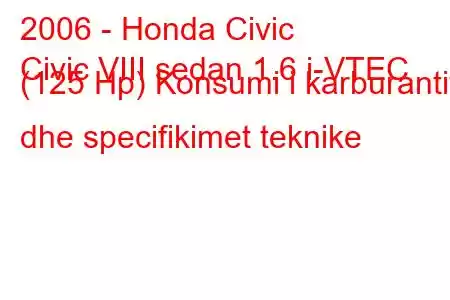 2006 - Honda Civic
Civic VIII sedan 1.6 i-VTEC (125 Hp) Konsumi i karburantit dhe specifikimet teknike