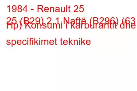 1984 - Renault 25
25 (B29) 2.1 Naftë (B296) (63 Hp) Konsumi i karburantit dhe specifikimet teknike