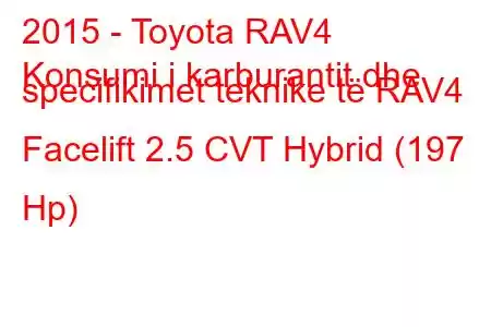 2015 - Toyota RAV4
Konsumi i karburantit dhe specifikimet teknike të RAV4 Facelift 2.5 CVT Hybrid (197 Hp)