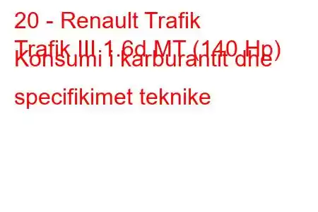 20 - Renault Trafik
Trafik III 1.6d MT (140 Hp) Konsumi i karburantit dhe specifikimet teknike