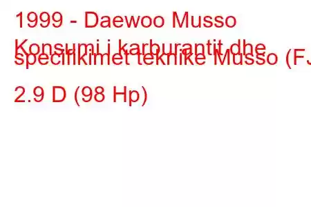 1999 - Daewoo Musso
Konsumi i karburantit dhe specifikimet teknike Musso (FJ) 2.9 D (98 Hp)