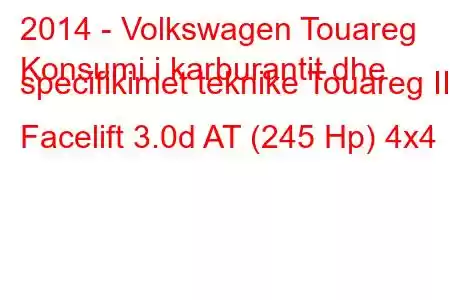 2014 - Volkswagen Touareg
Konsumi i karburantit dhe specifikimet teknike Touareg II Facelift 3.0d AT (245 Hp) 4x4