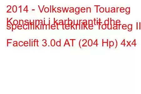 2014 - Volkswagen Touareg
Konsumi i karburantit dhe specifikimet teknike Touareg II Facelift 3.0d AT (204 Hp) 4x4