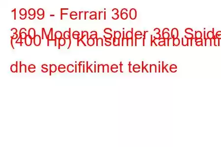 1999 - Ferrari 360
360 Modena Spider 360 Spider (400 Hp) Konsumi i karburantit dhe specifikimet teknike