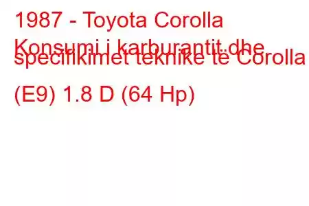 1987 - Toyota Corolla
Konsumi i karburantit dhe specifikimet teknike të Corolla (E9) 1.8 D (64 Hp)