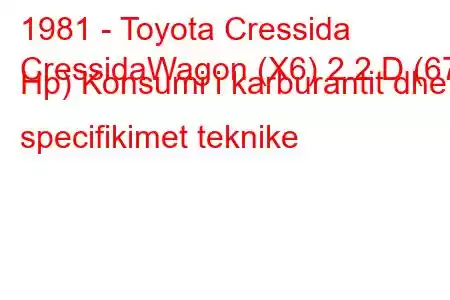 1981 - Toyota Cressida
CressidaWagon (X6) 2.2 D (67 Hp) Konsumi i karburantit dhe specifikimet teknike