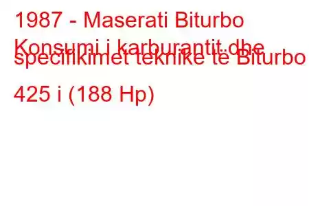 1987 - Maserati Biturbo
Konsumi i karburantit dhe specifikimet teknike të Biturbo 425 i (188 Hp)